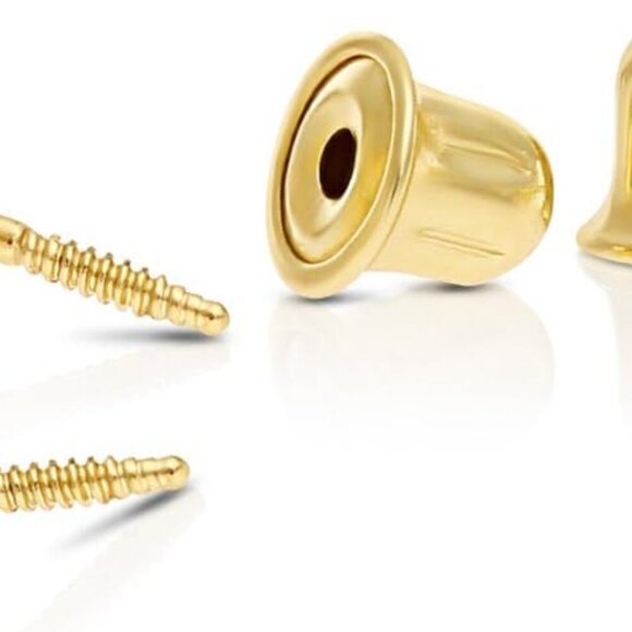 14k Yellow Gold Solitaire Round Cubic Zirconia Stud Earrings in Secure Screw-bac - Picture 4 of 6